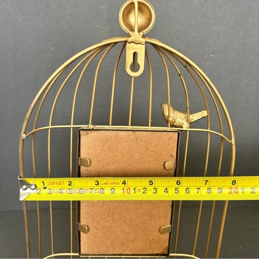 4x6 Gold Bird Cage Metal Photo Frame Farmhouse Shabby Chic Wall Hanging